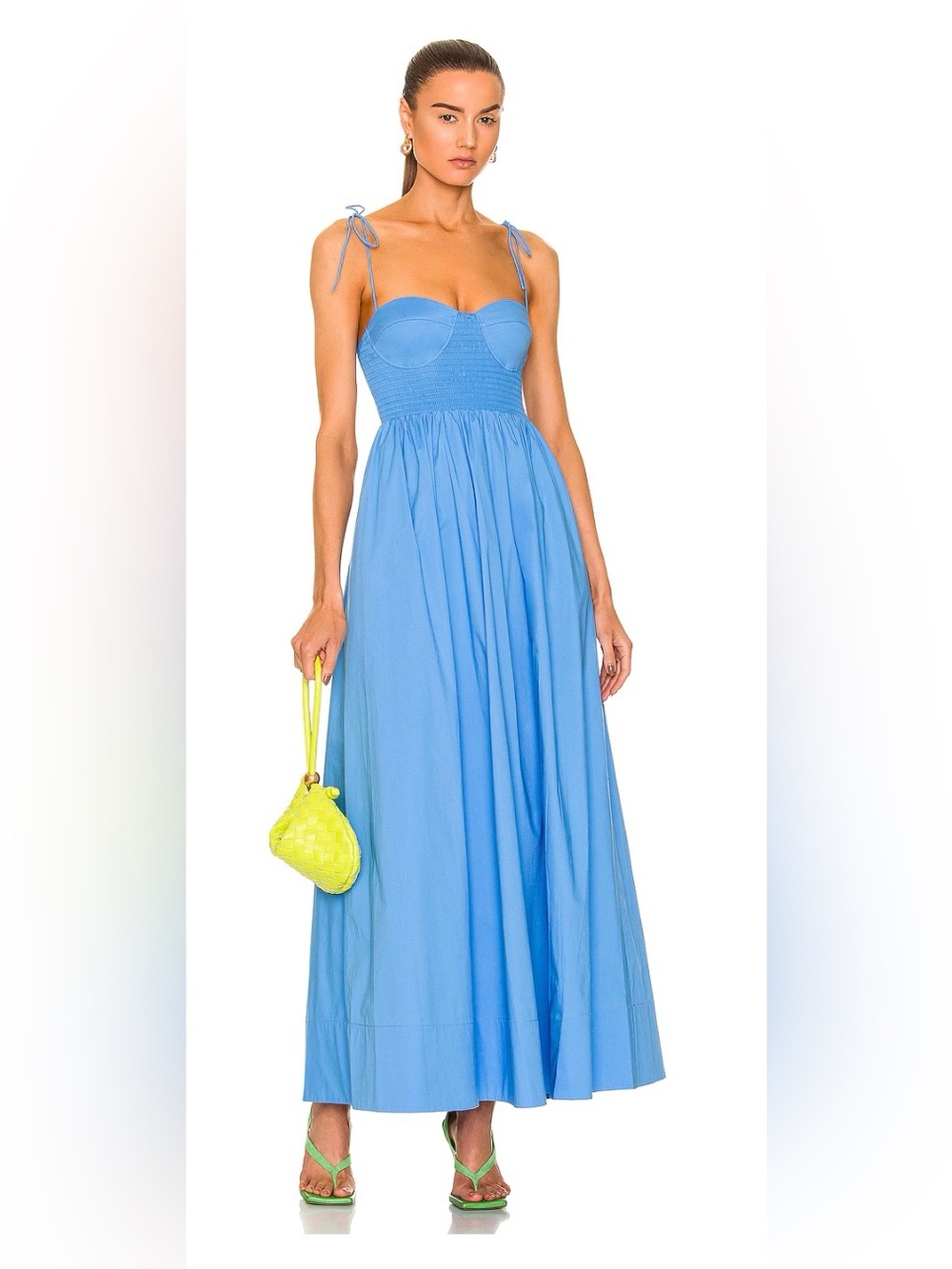 STAUD Landry Blue Maxi Dress - Sweetheart Neckline